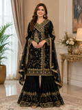 Black & Gold Embroidered Sharara 3-Piece Suit