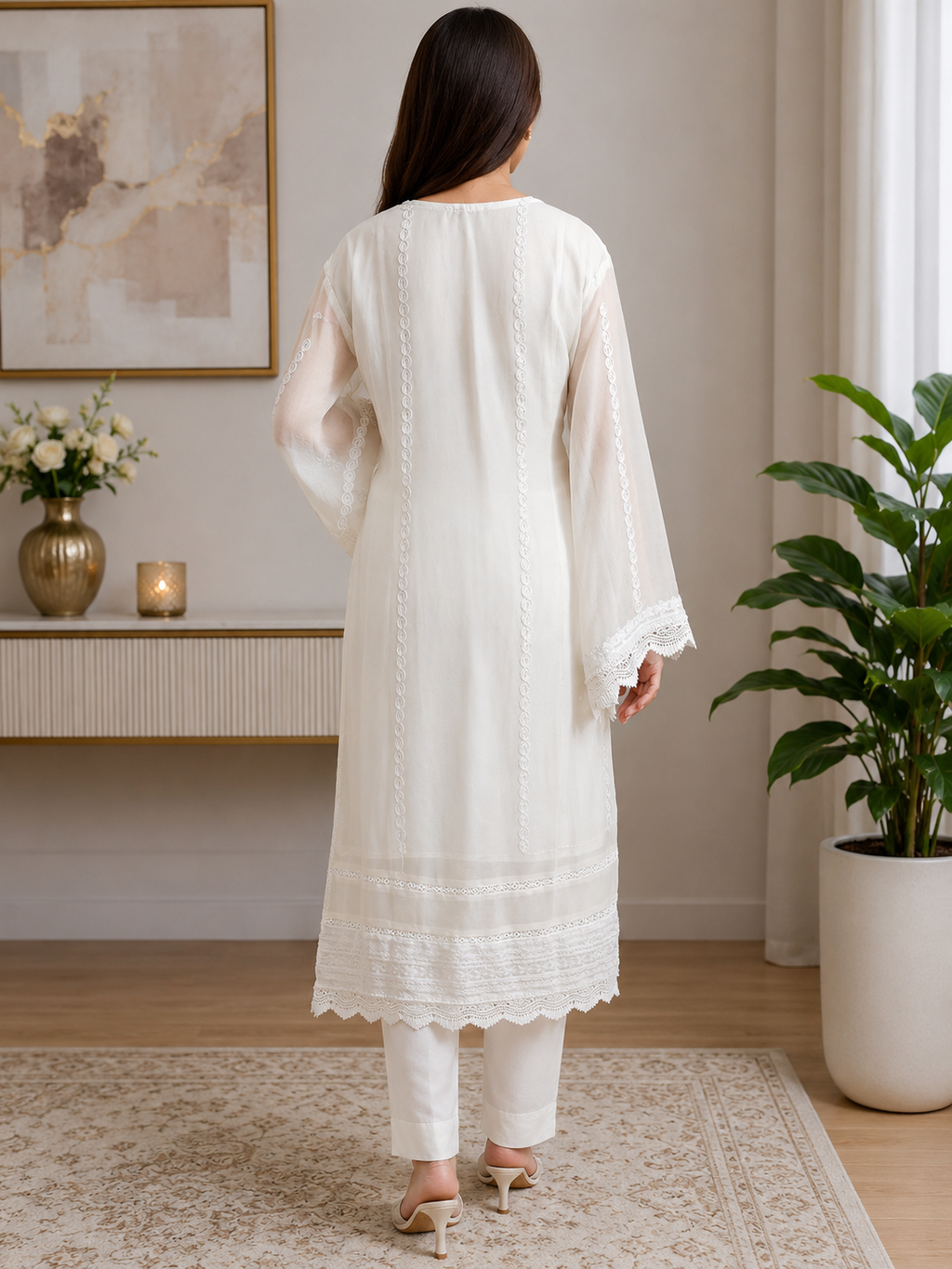 Elegant White Embroidered 3 Piece Suit