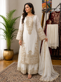 Elegant White & Gold Embroidered Sharara 3-Piece Suit