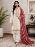 Elegant White & Red Embroidered 3-Piece Suit