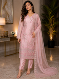 Elegant Pink Embroidered Pakistani 3-Piece Suit with Chiffon Dupatta