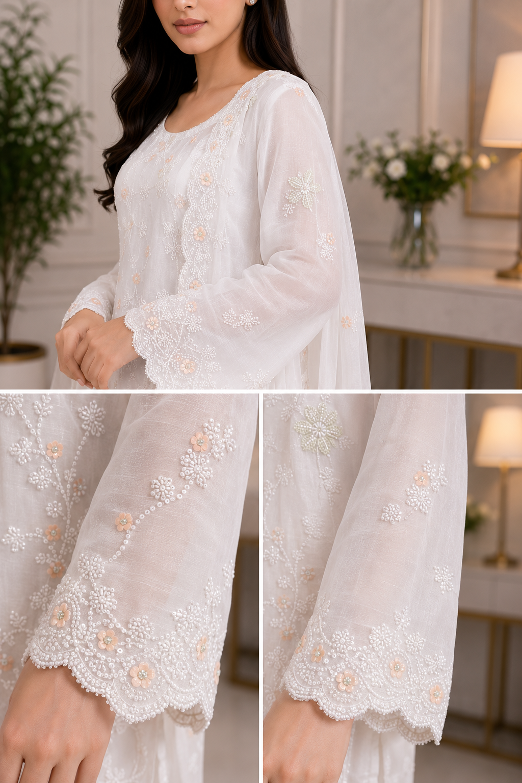 Elegant White Embroidered 3-Piece Suit