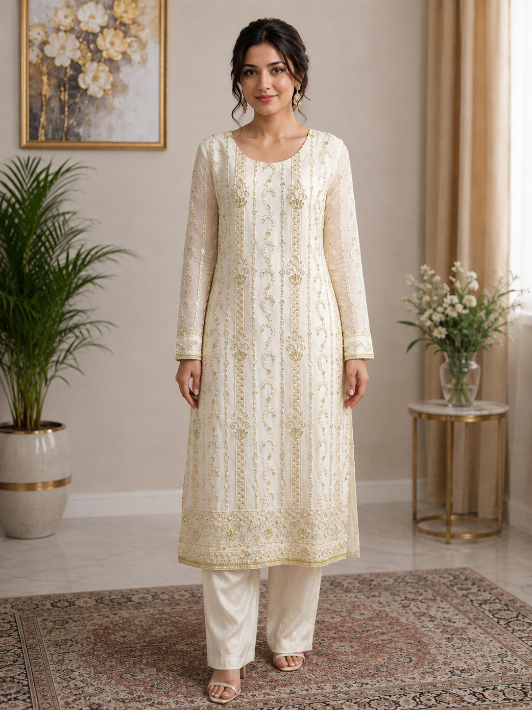 Elegant Embroidered 2-Piece Suit