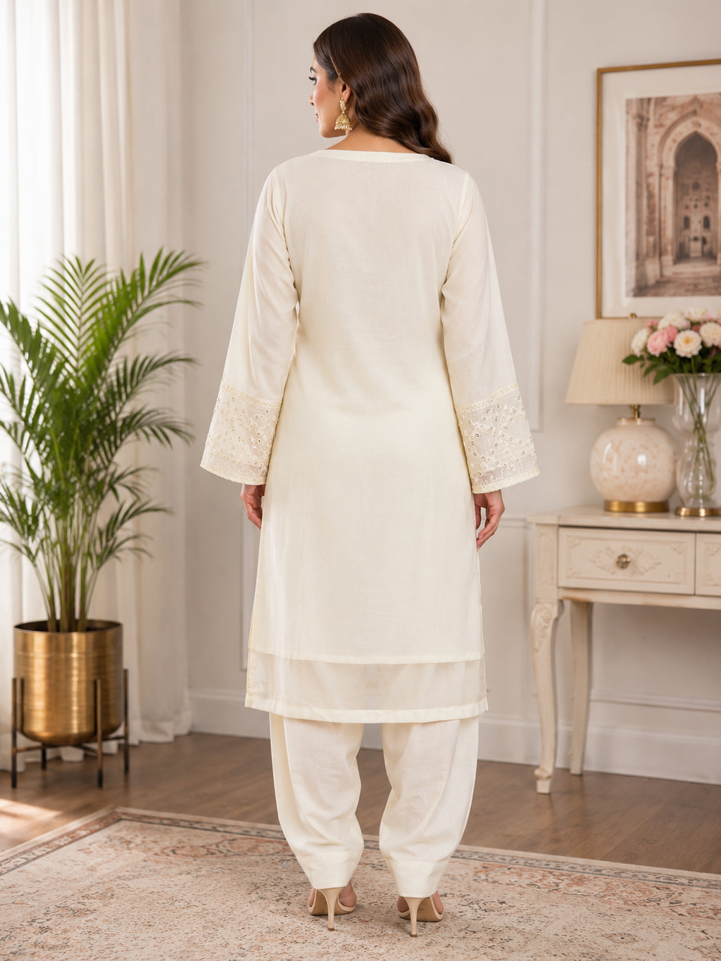 Elegant White & Red Embroidered 3-Piece Suit