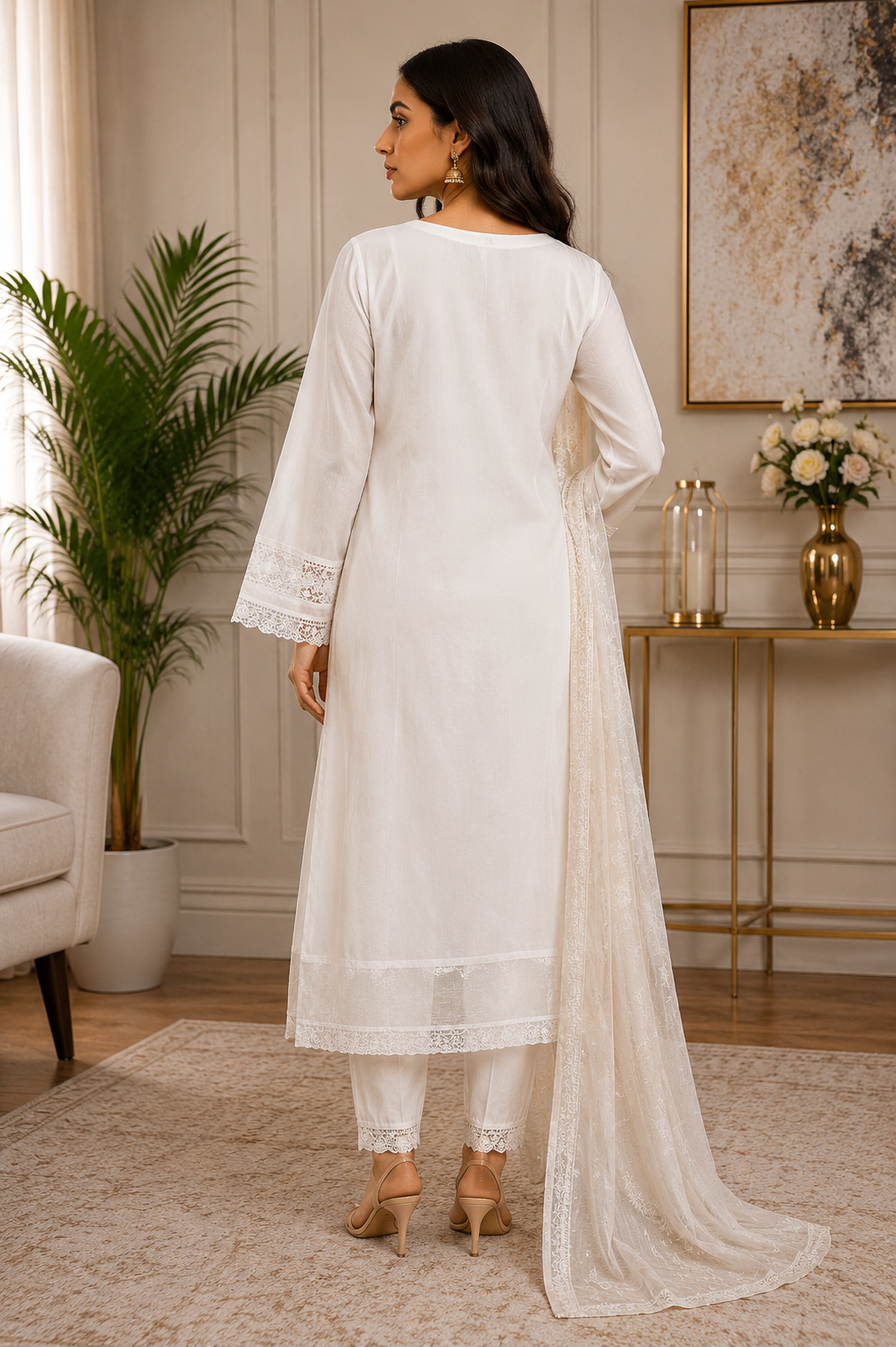 Elegant White Embroidered 3-Piece Suit