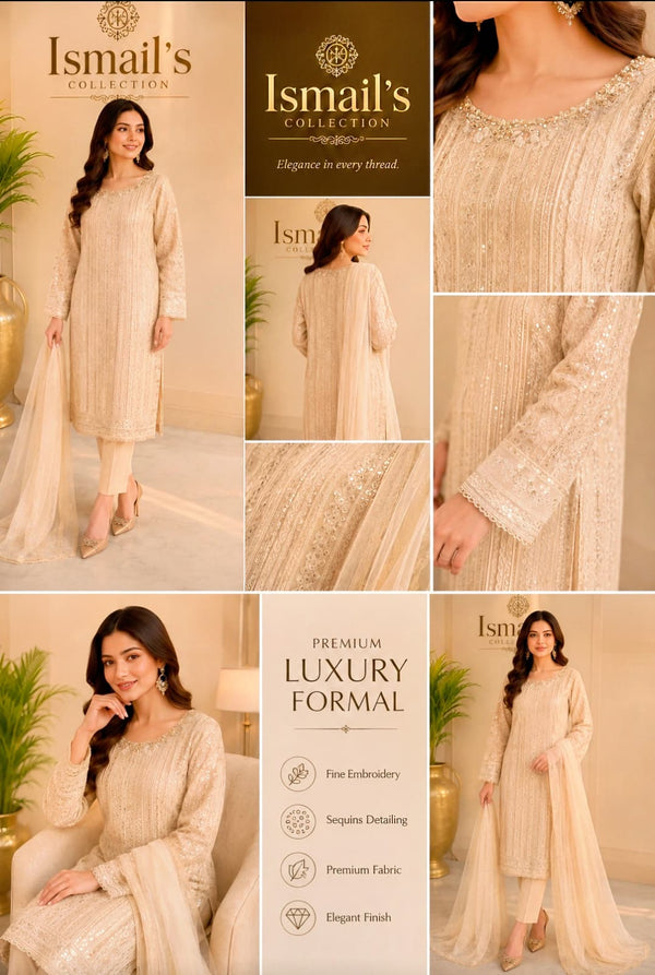 Ethereal Glow – Hand-Embellished Chiffon Suit with Sequins Detailing