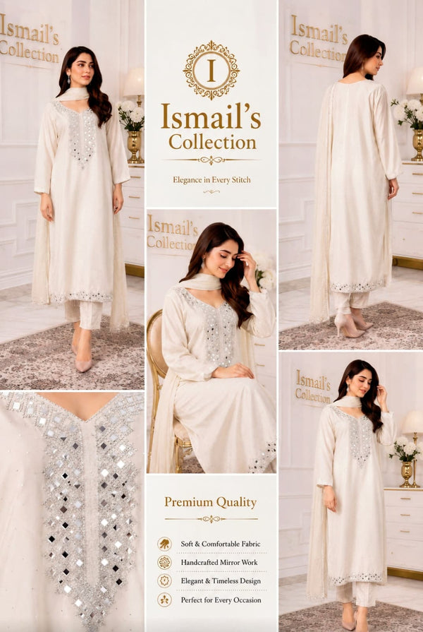 Alabaster Grace – Luxury Formal Chiffon Suit with Ornate Silver Detailing