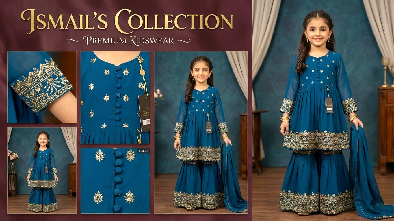 Teal Enchantment – Hand-Embellished Junior Chiffon Festive Ensemble