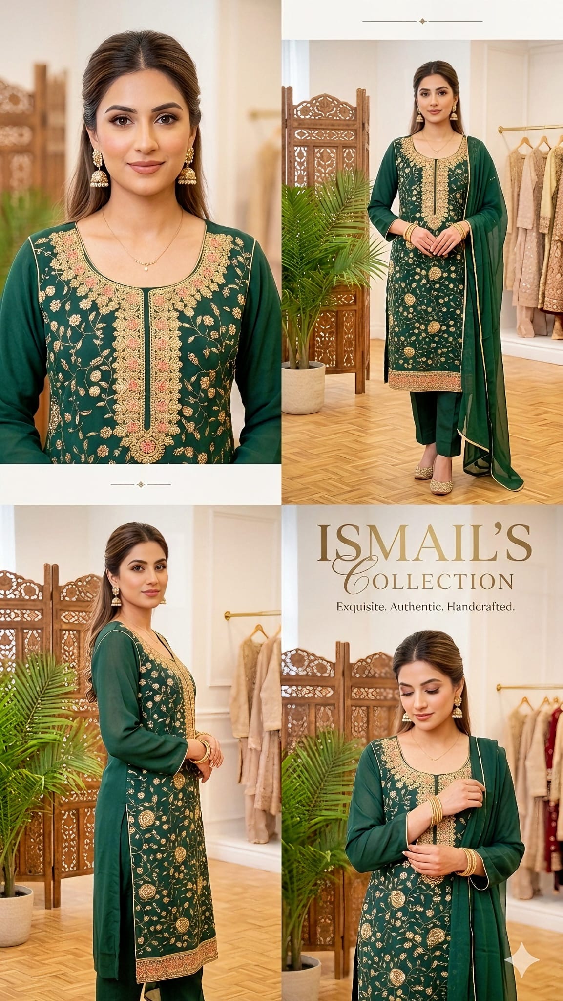 Emerald Radiance – Premium Georgette Festive Wear with Traditional Gold Threadwork
