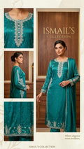 Caspian Teal Heritage – Premium Sheesha Silk Suit with Silver Zari Artistry