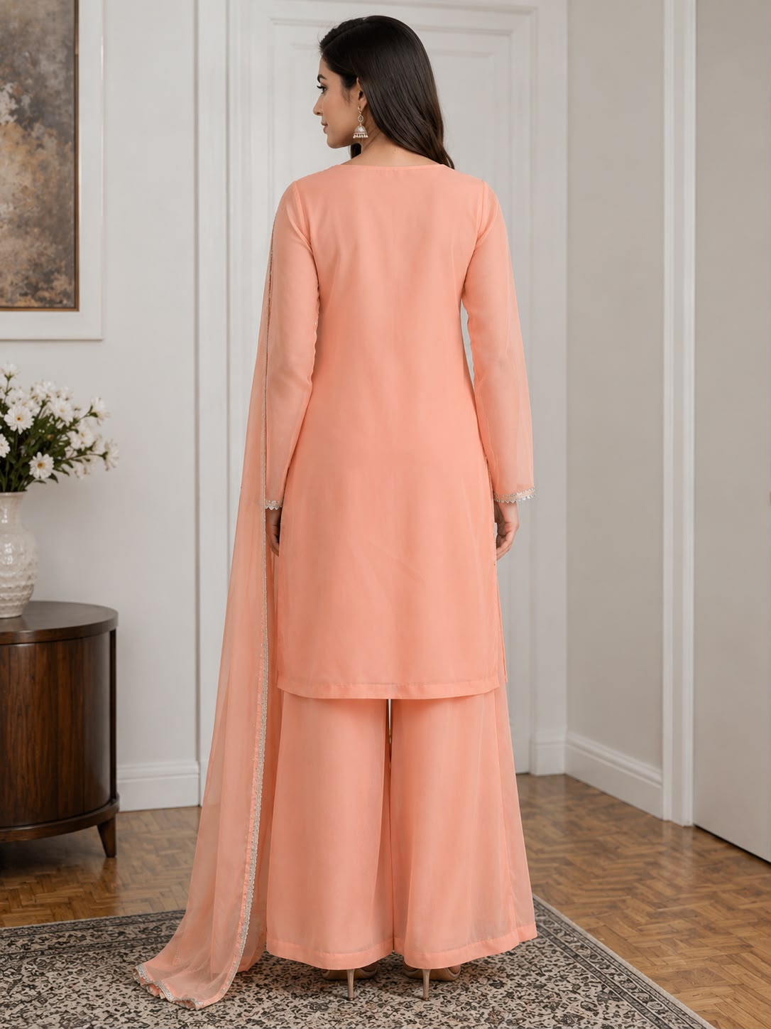 Luxury Chiffon Sequins & Beadwork Formal Wear – 3-Piece Palazzo Suit