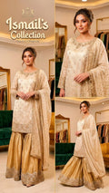 Gilded Ivory – Premium Organza Shirt & Shimmering Gold Sharara Set