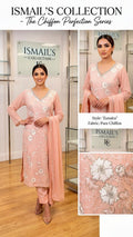 Zunaira – Peach Blossom Pure Chiffon Suite with Embroidered Floral Motifs
