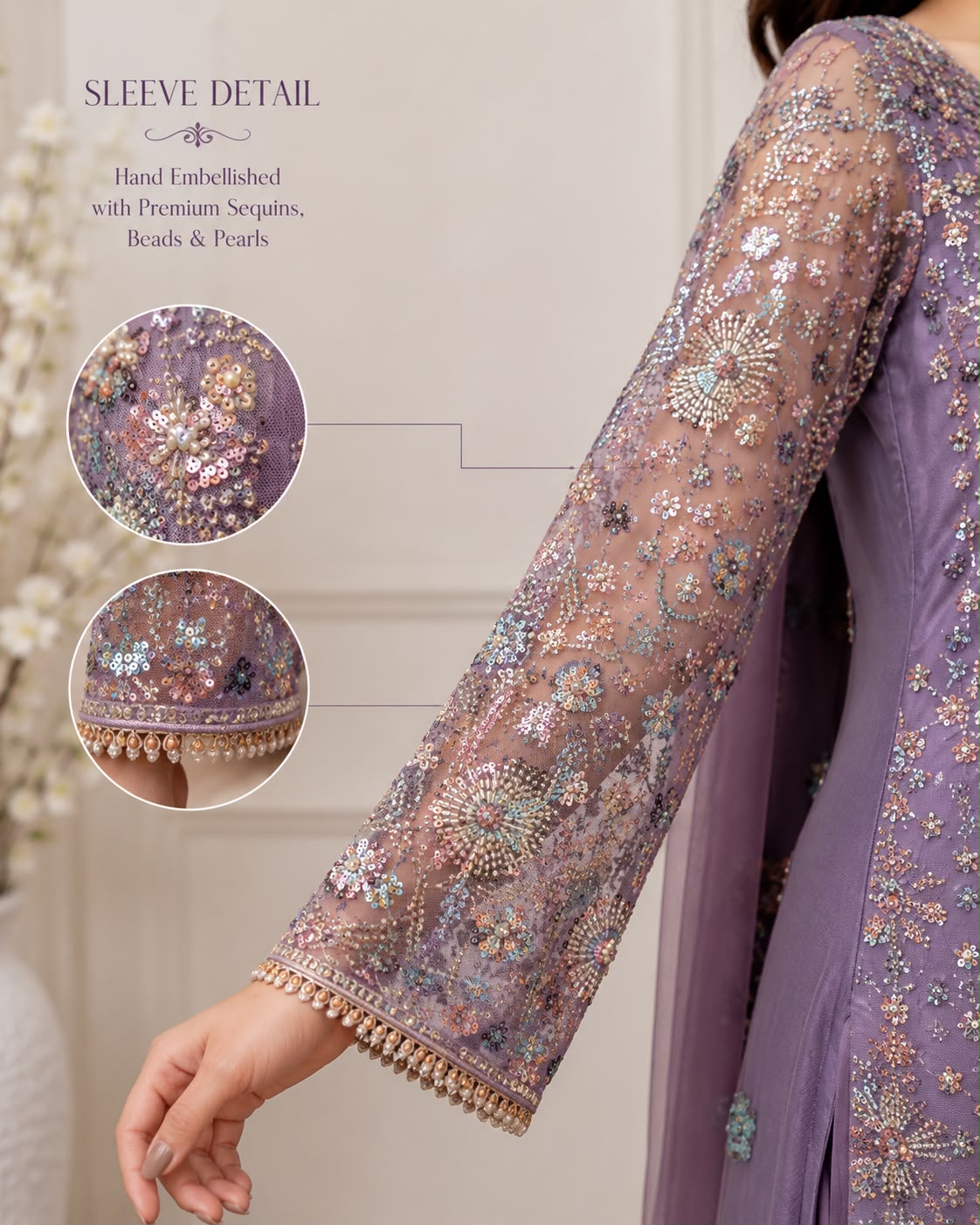 Lavender Luxury Hand-Embellished Cut Dana Festive Wear with Raw Silk Trouser