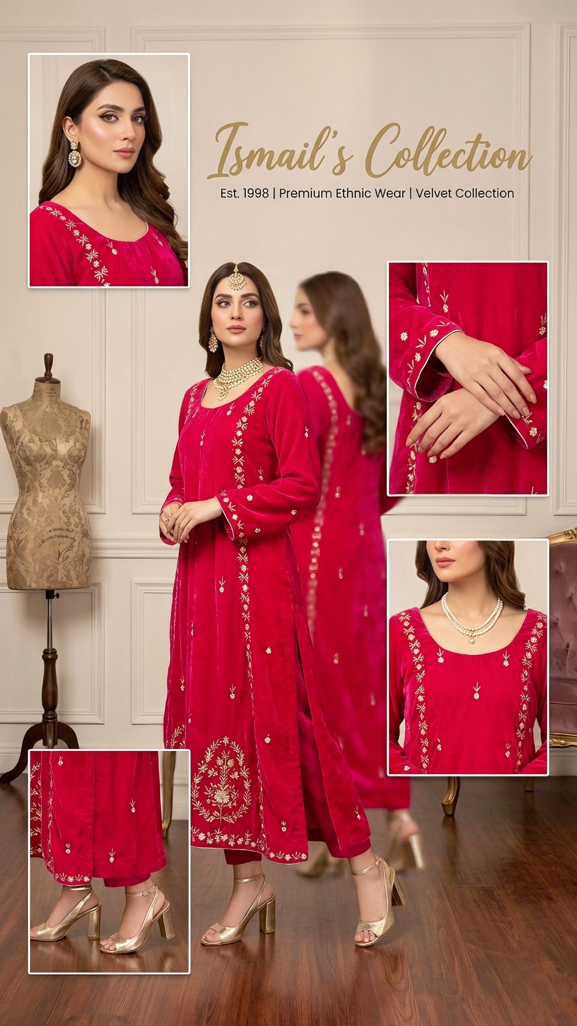 Velvet Collection – Deep Magenta Hand-Detailed Festive Set