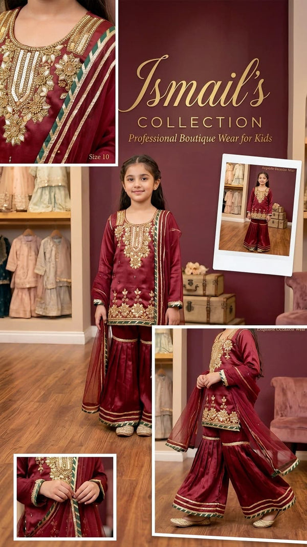Azure Enchantment – Kids' Premium Chiffon Tiered Gharara Set