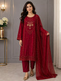 Luxury Raw Silk Embroidered Maroon Formal Wear with Net Dupatta
