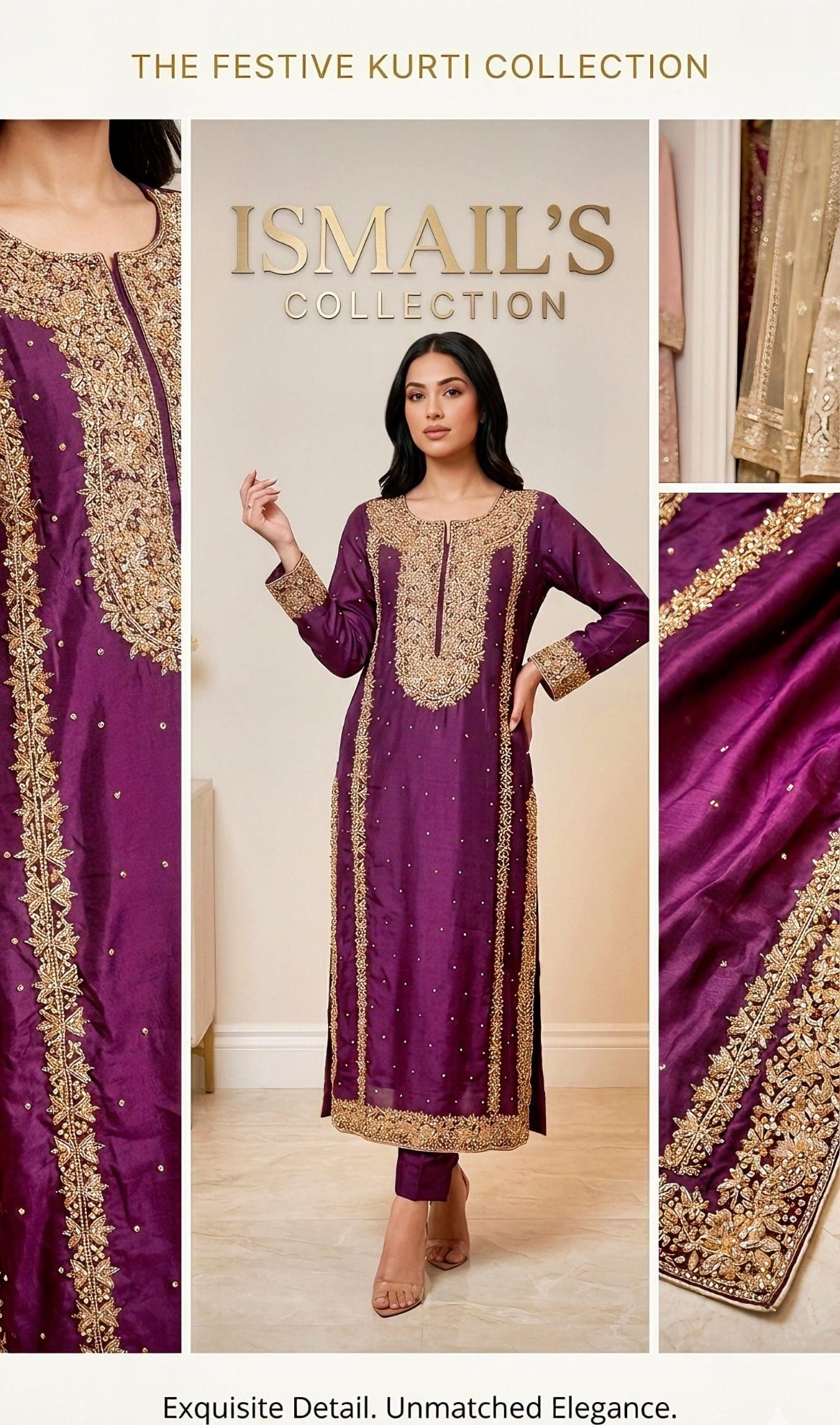 Plum Heritage – Hand-Embellished Rose Silk Ensemble from The Festive Kurti Collection