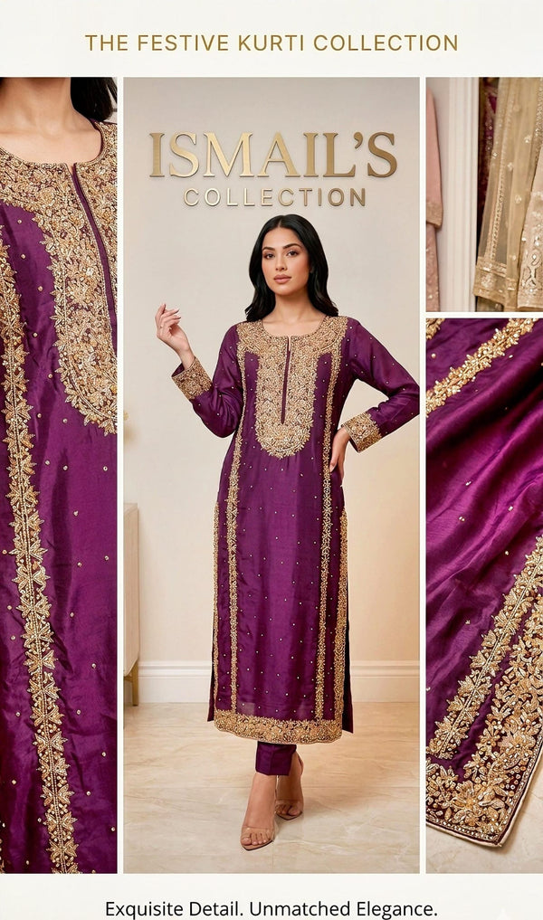 Plum Heritage – Hand-Embellished Rose Silk Ensemble from The Festive Kurti Collection
