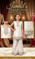 Pearl Shimmer Junior – Premium Chiffon Ensemble with Mint & Gold Handwork